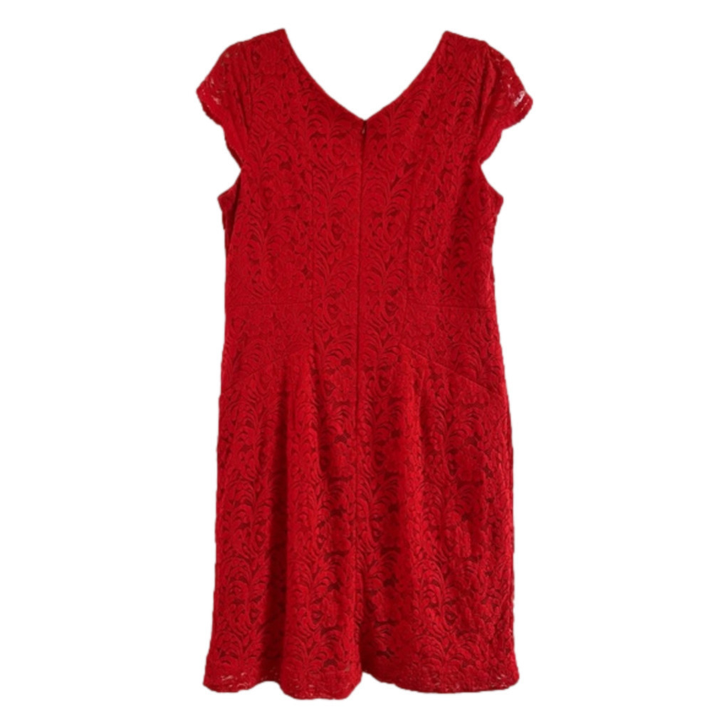 Liz Claiborne Red Lace Cap-Sleeve Dress - Picture 3 of 3